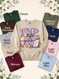 FNP LIFE sweatshirt in Sand with nine labeled color options
