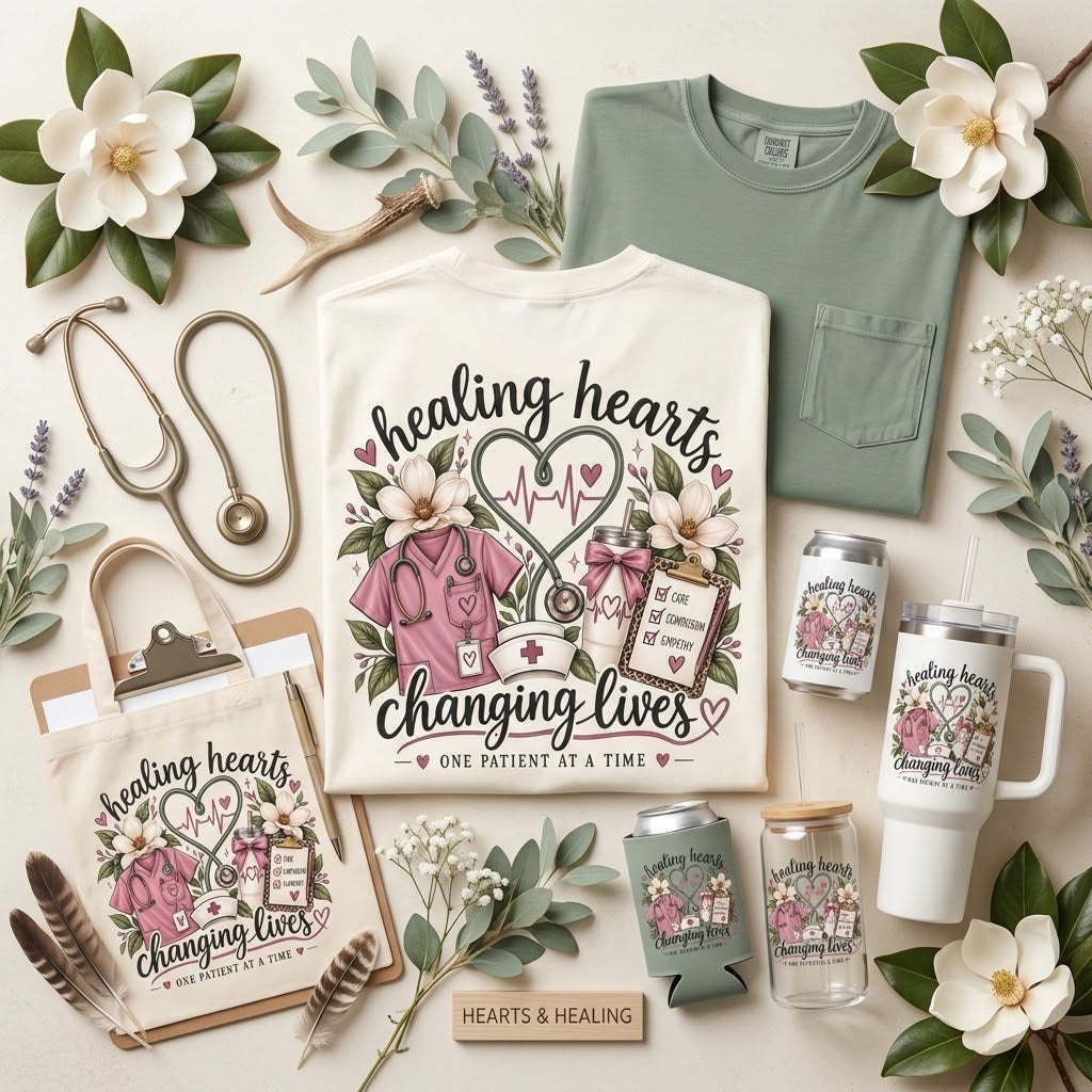 Healing Hearts Changing Lives artwork preview — Koozies