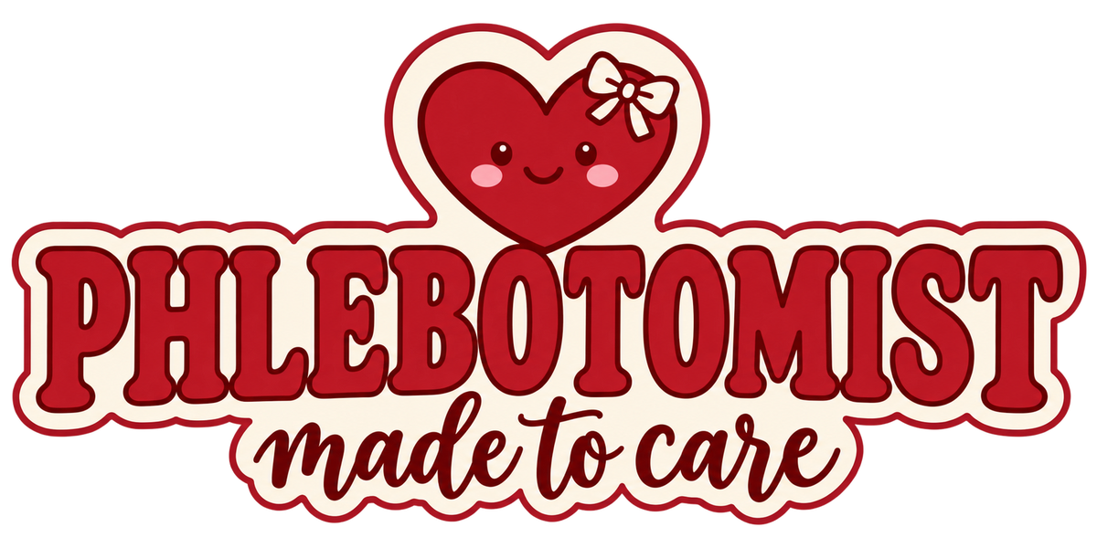 Hearts & Healing Phlebotomist Made to Care sticker design