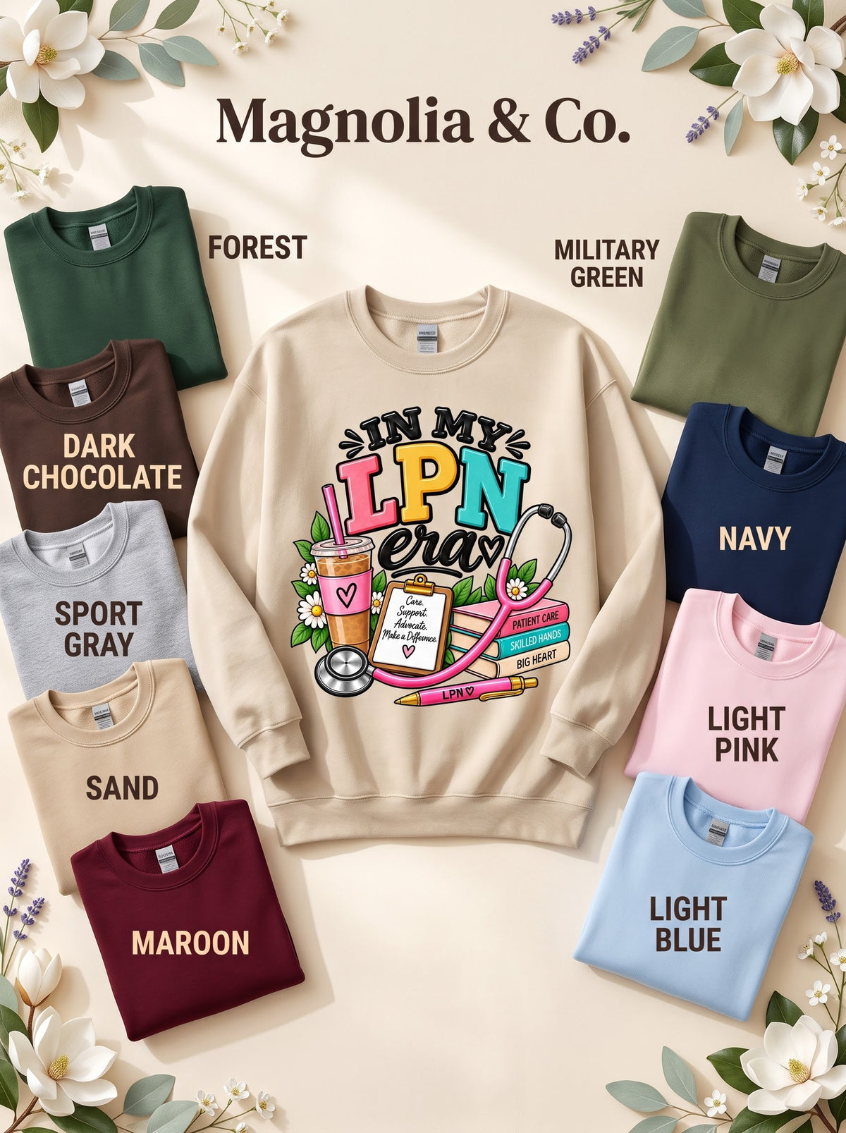 LPN ERA sweatshirt in Sand with nine labeled color options