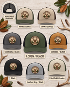 Whitetail Round Embroidery — Southern Crown Co. — eight labeled hat colors