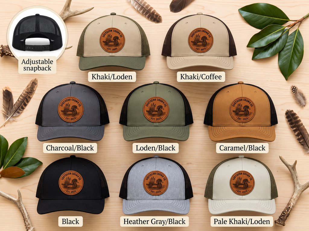 Wood Duck Round Leather — Southern Crown Co. — eight labeled hat colors