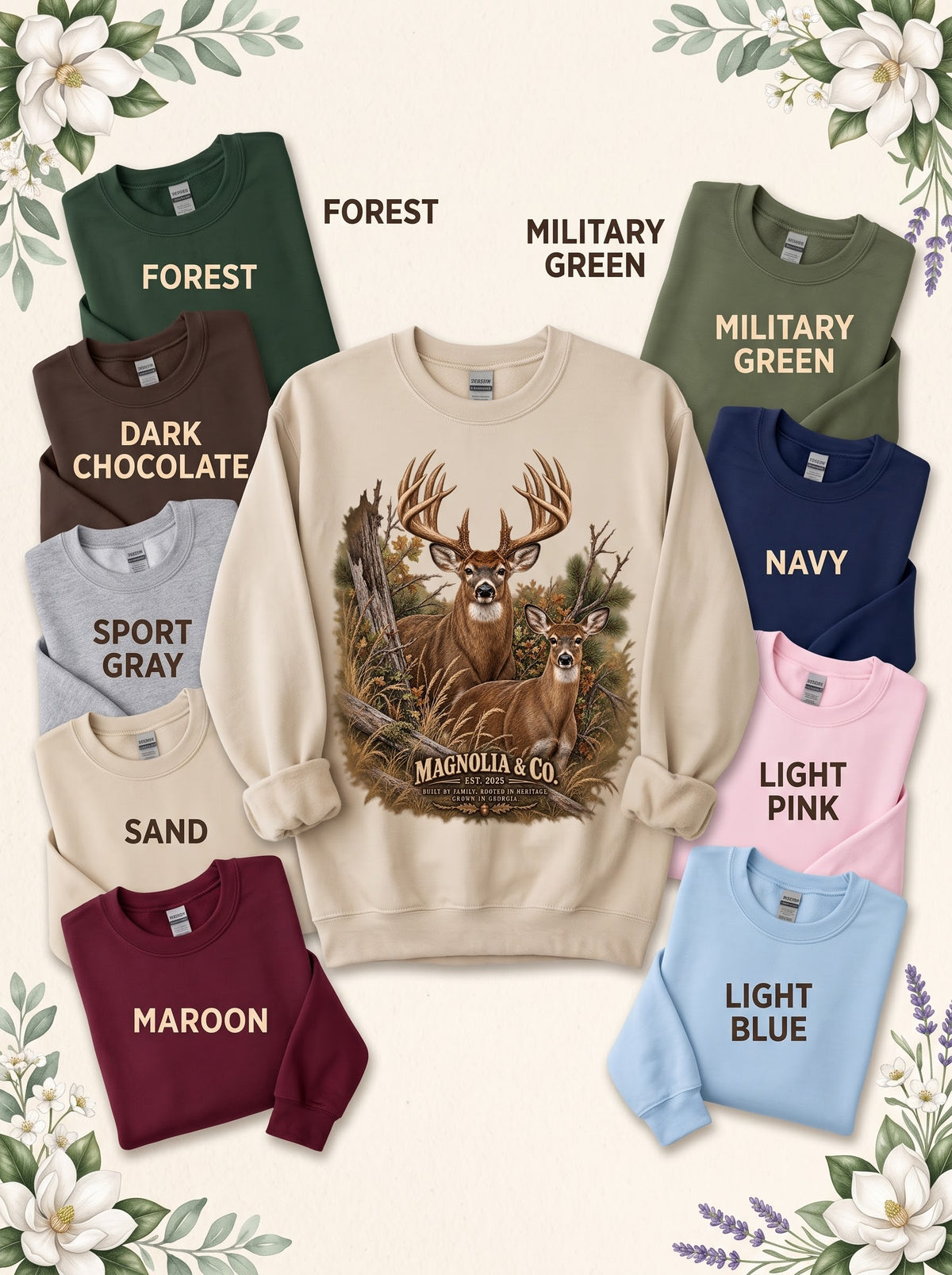 Whitetail Pair sweatshirt color options