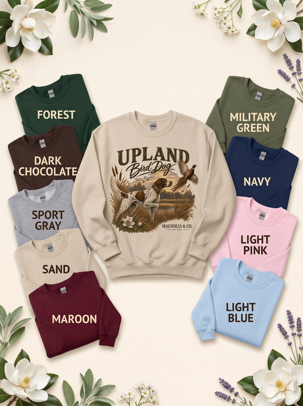Upland Bird Dog sweatshirt color options