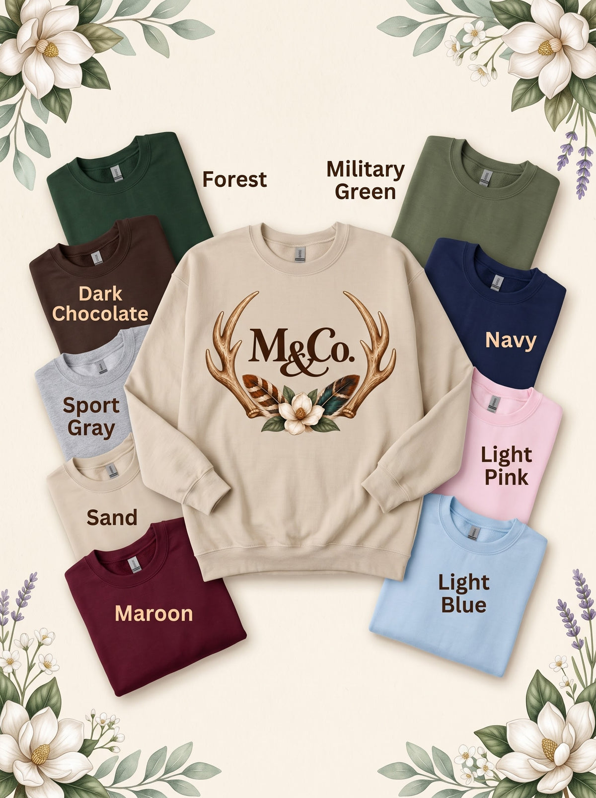 M&Co. Antlers sweatshirt color options
